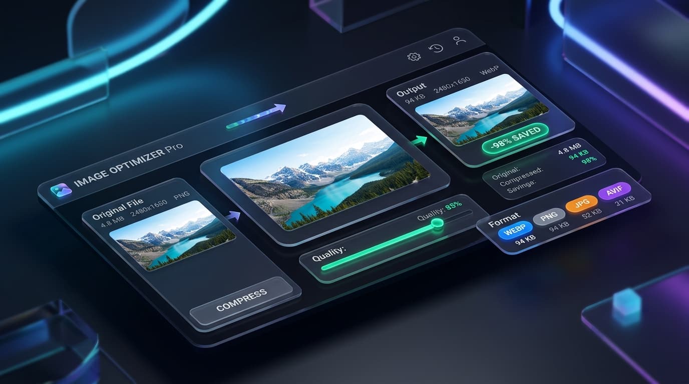 3D Isometric Visual Showcase of PixyTool Image Compressor and Format Converter
